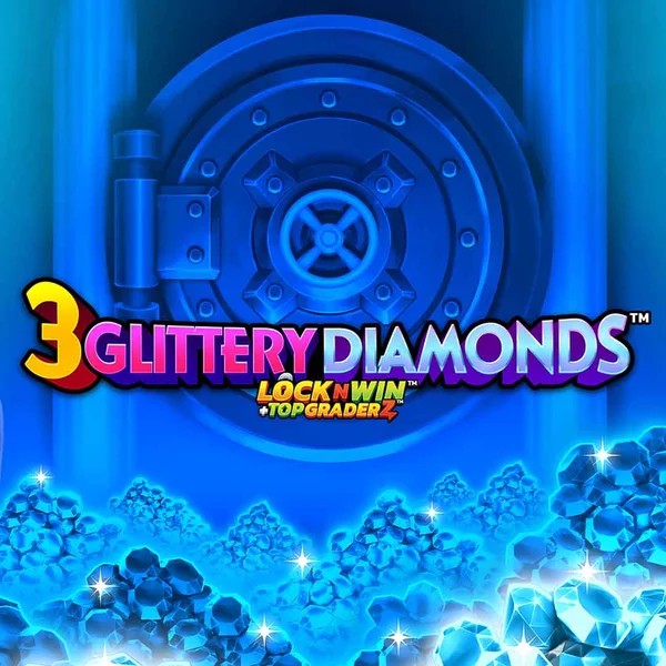 Official Slots logo: 3 Glittery Diamonds by PearFiction Studios at Level up Casino